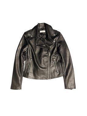 Mango Black Leather Asymmetric Biker Jacket